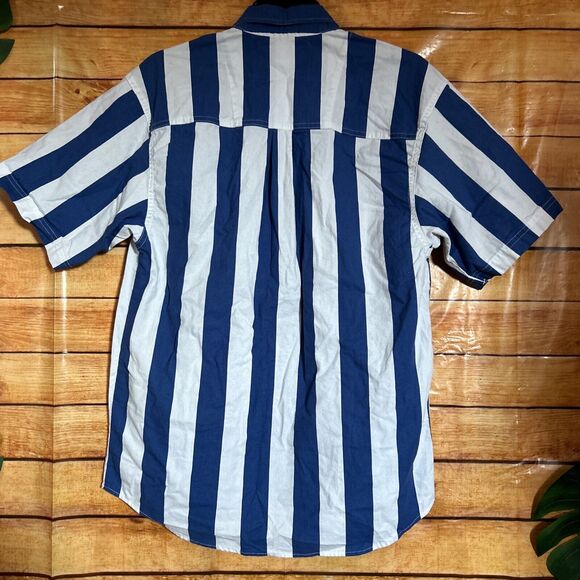Vintage "The Nutter" Striped Short Sleeve Button Up Blue Shirt Size Small - Picture 7 of 9